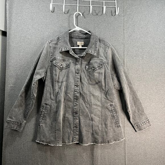 LOGO by Lori Goldstein Jeans Jacket Womens Size 18 Plus w Frayed Hem Gray Wash - Picture 1 of 8